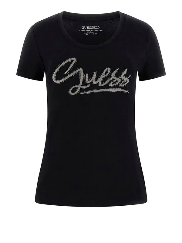 Guess T- Shirt Guess Con Strass Logo - Nero