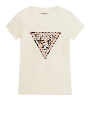 Guess T-Shirt Guess Ss Cn Leo Triangle T - Crema