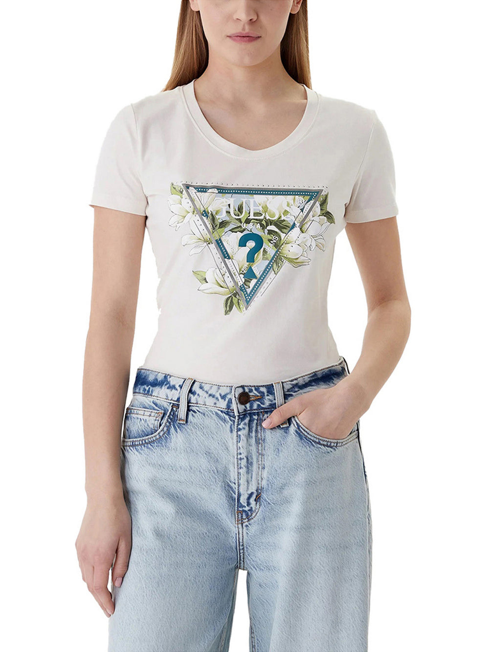 Guess T-Shirt Guess Camelia Triangle - Bianco