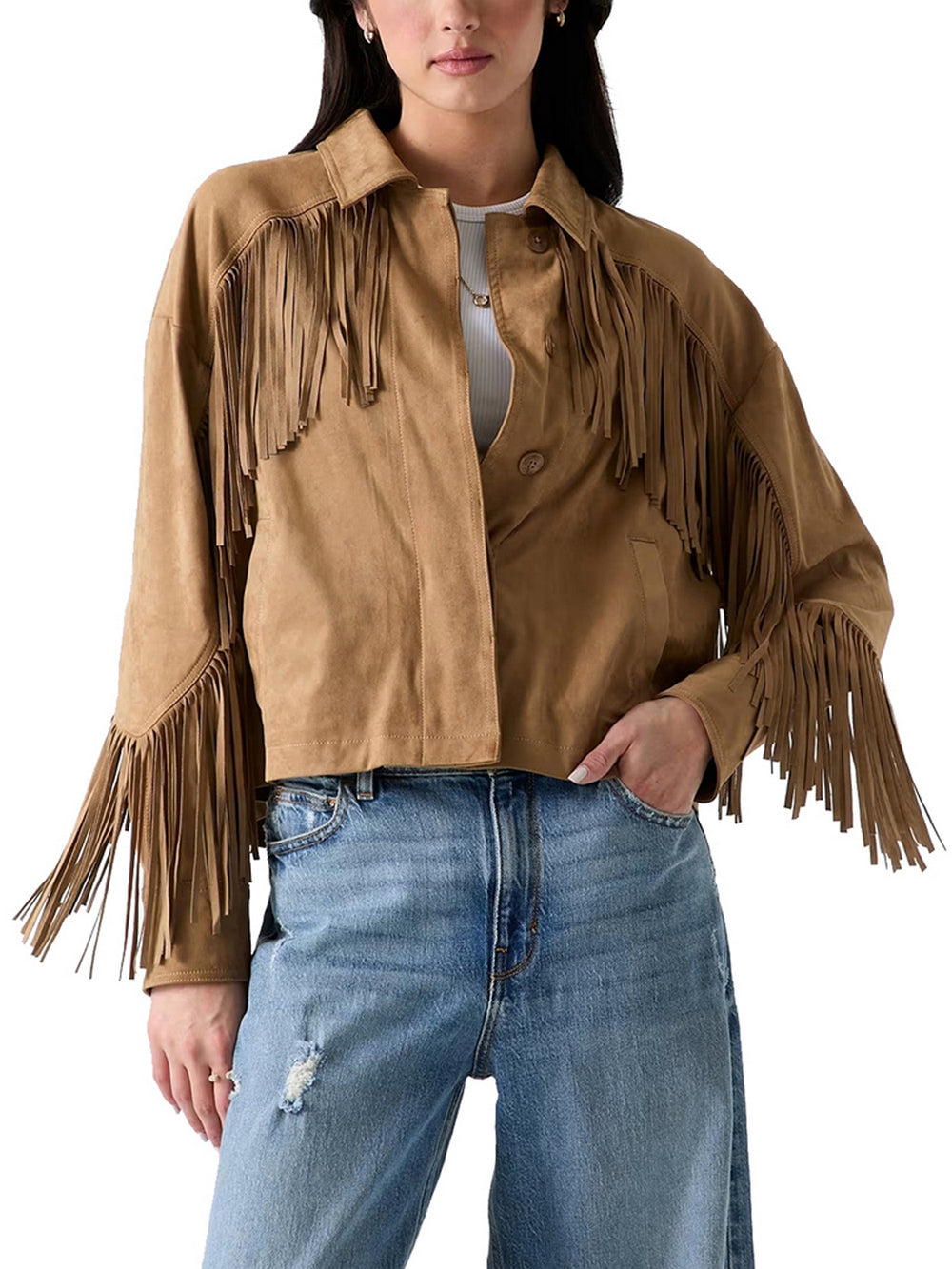 Guess Giacca Cropped Guess Con Frange - Beige