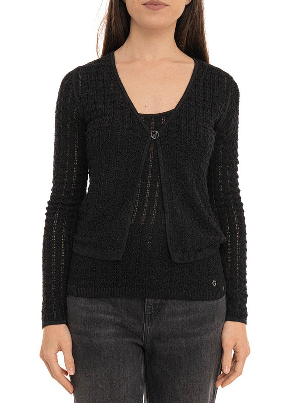 GUESS 2 USCITA Cardigan Guess Lavorato A Maglia Rosalyn Cover Sho - Nero