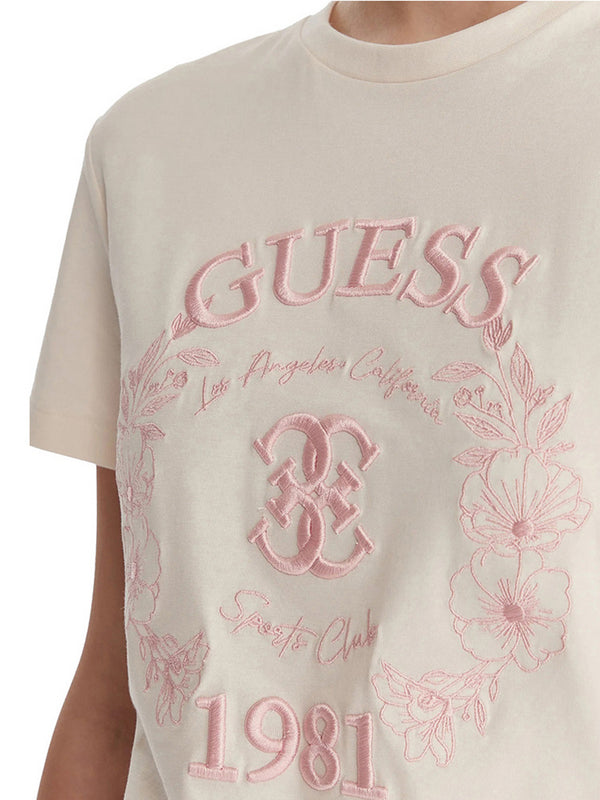 Guess T-Shirt Guess Maddalena Cn Ss - Bianco/Rosa