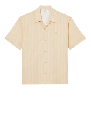 LACOSTE Camicia Lascoste In Twill Stampata Relaxed Fit - Beige