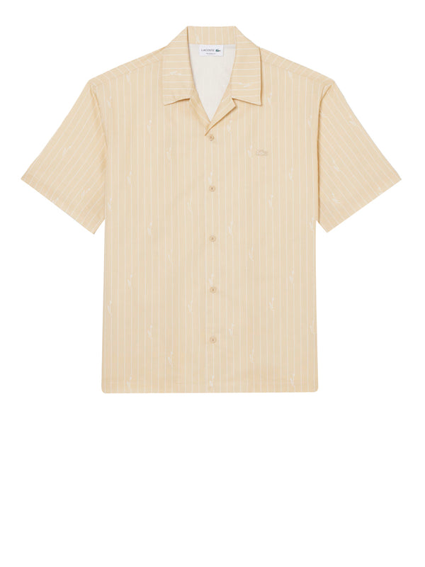 LACOSTE Camicia Lascoste In Twill Stampata Relaxed Fit - Beige