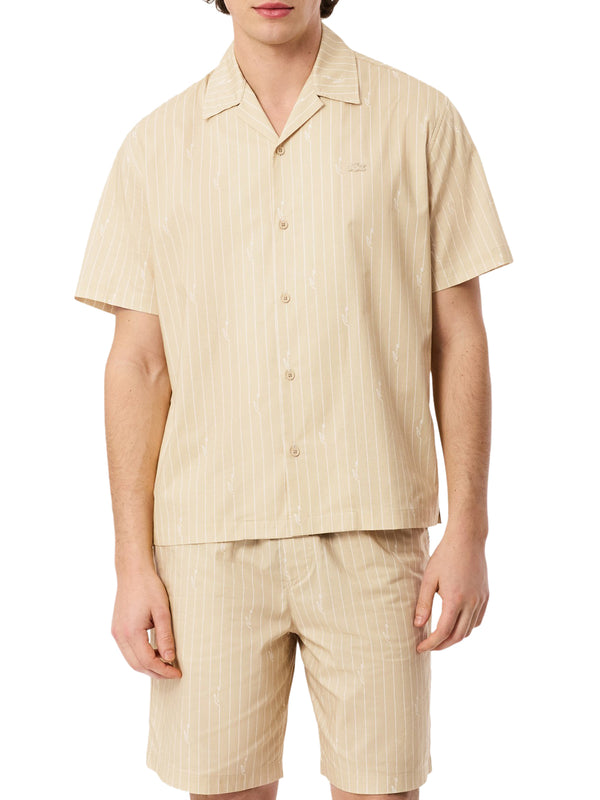 LACOSTE Camicia Lascoste In Twill Stampata Relaxed Fit - Beige