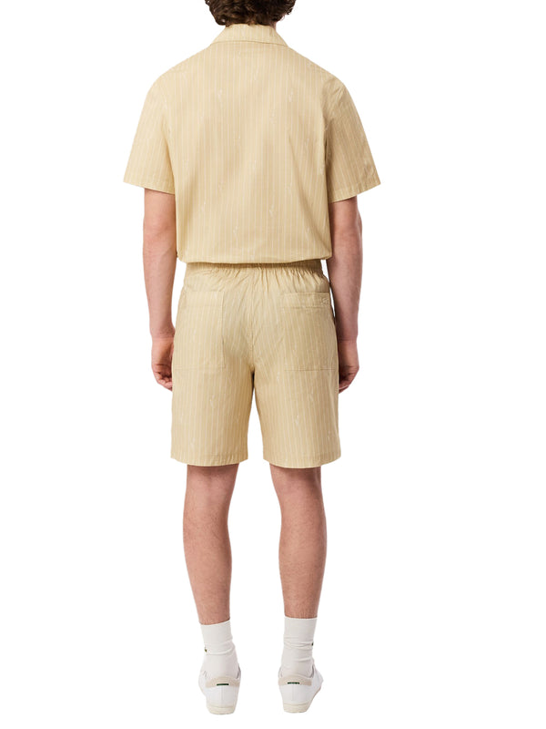 LACOSTE Shorts Lacoste In Cotone A Righe Stampa Coccodrillo - Beige