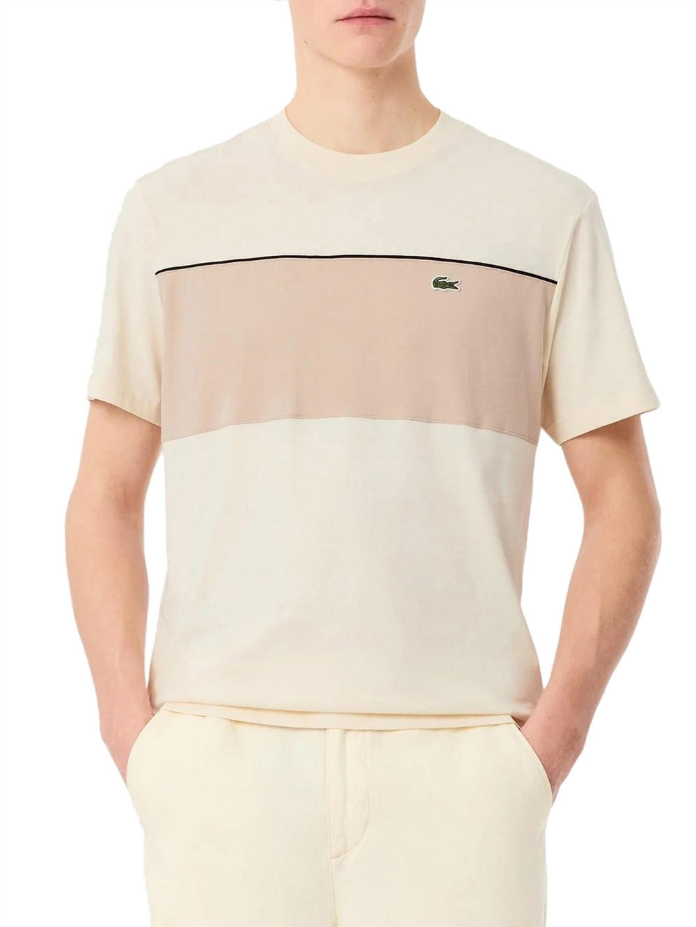 Lacoste T-Shirt Lacoste Color Block In Cotone - Beige/Rosa
