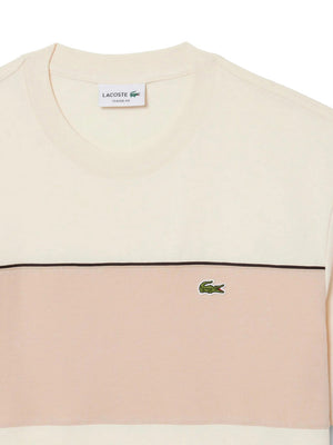 Lacoste T-Shirt Lacoste Color Block In Cotone - Beige/Rosa