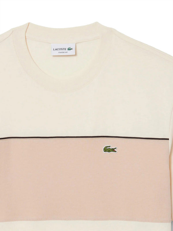 Lacoste T-Shirt Lacoste Color Block In Cotone - Beige/Rosa