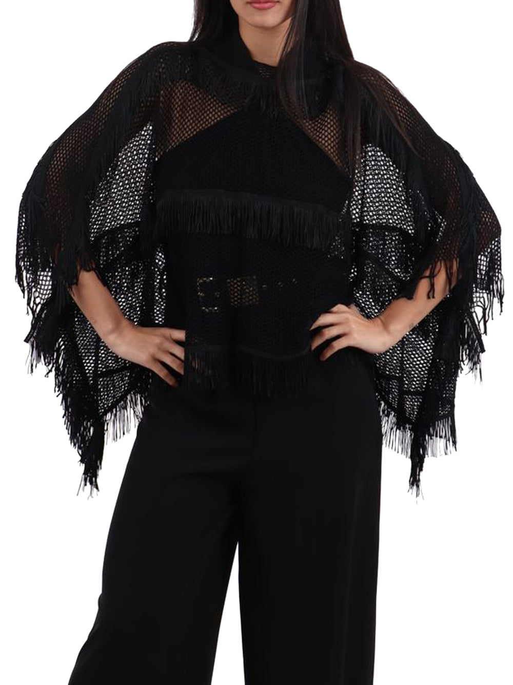 LIU JO SOFT1 Poncho Rete Frange Liu Jo - Nero