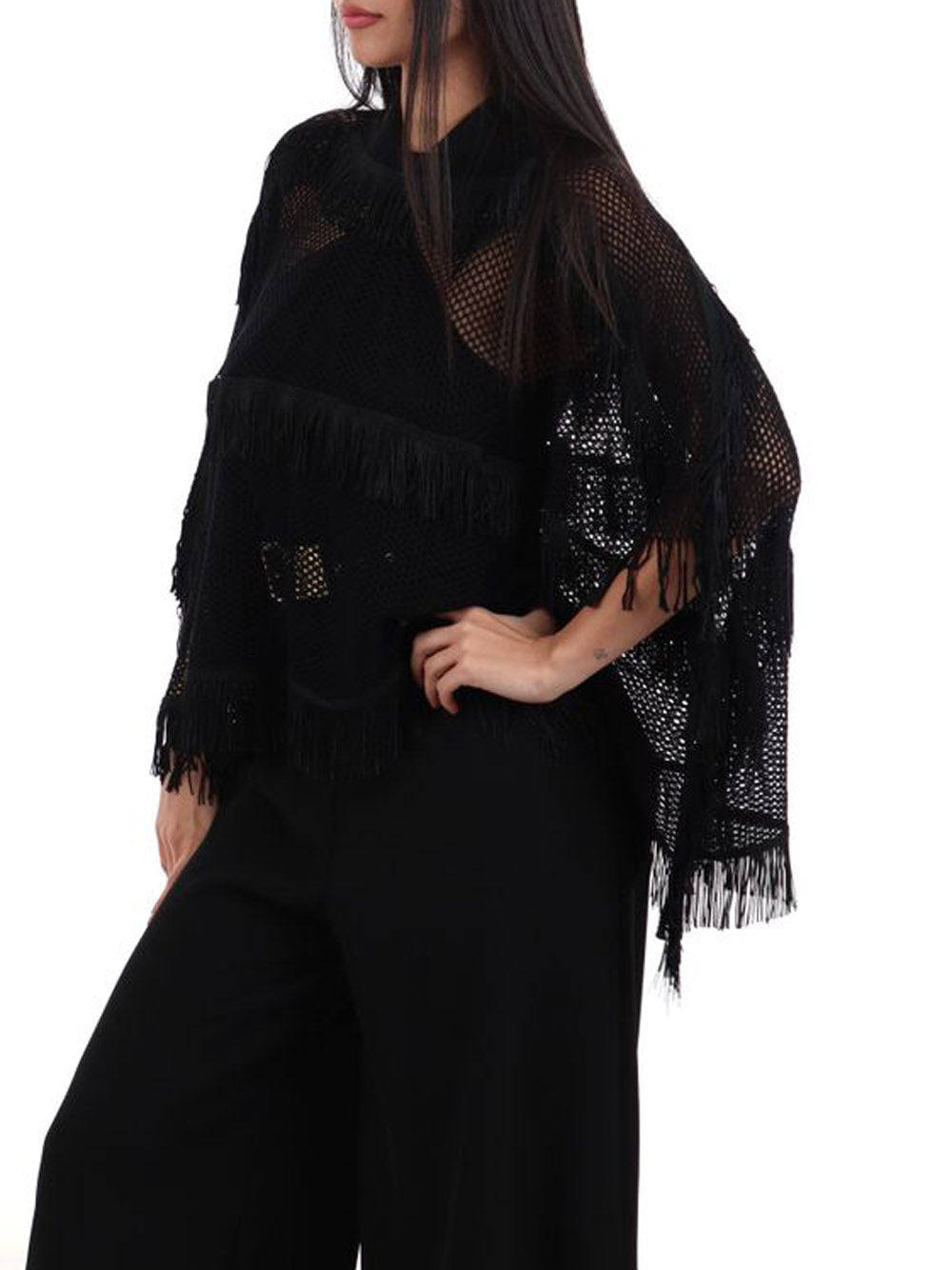 LIU JO SOFT1 Poncho Rete Frange Liu Jo - Nero