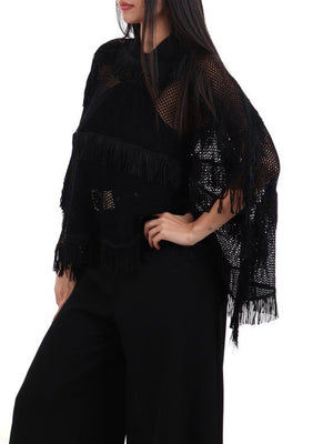 LIU JO SOFT1 Poncho Rete Frange Liu Jo - Nero