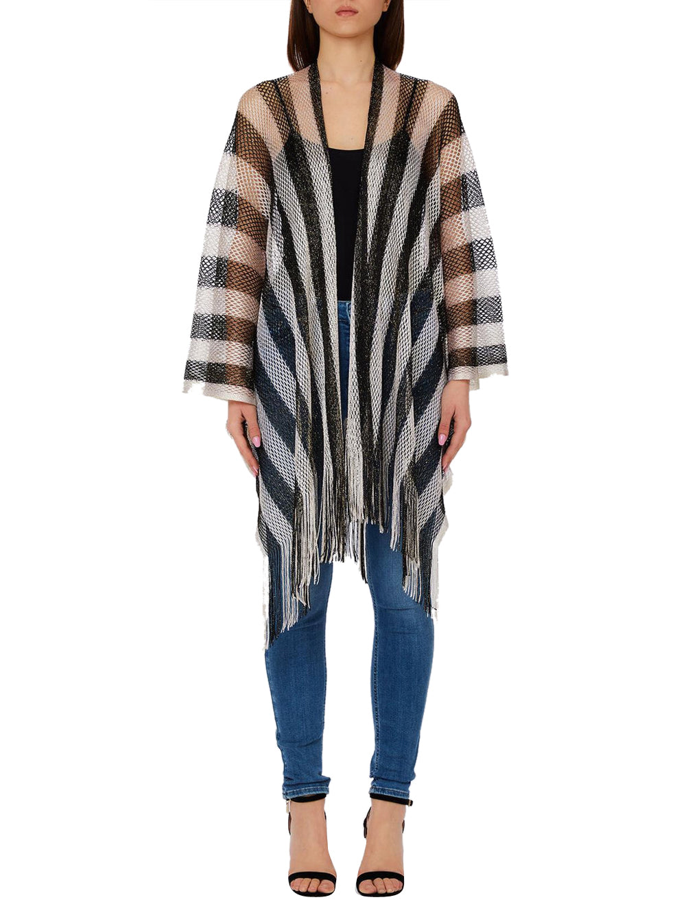 LIU JO SOFT1 Poncho Rete Righe Liu Jo - Bianco/Nero