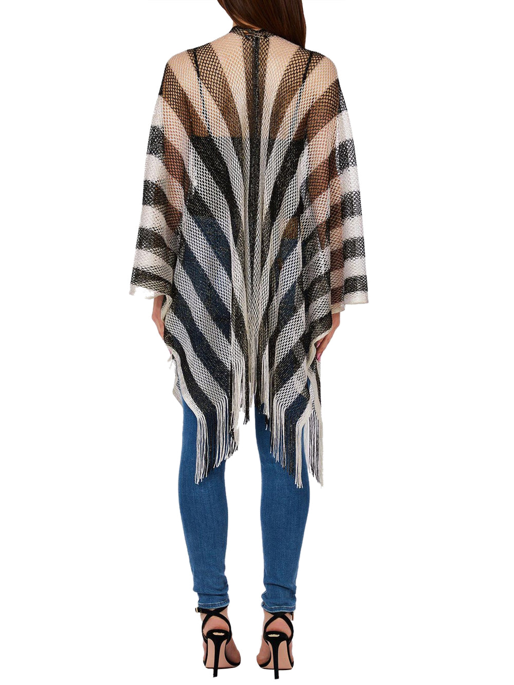 LIU JO SOFT1 Poncho Rete Righe Liu Jo - Bianco/Nero