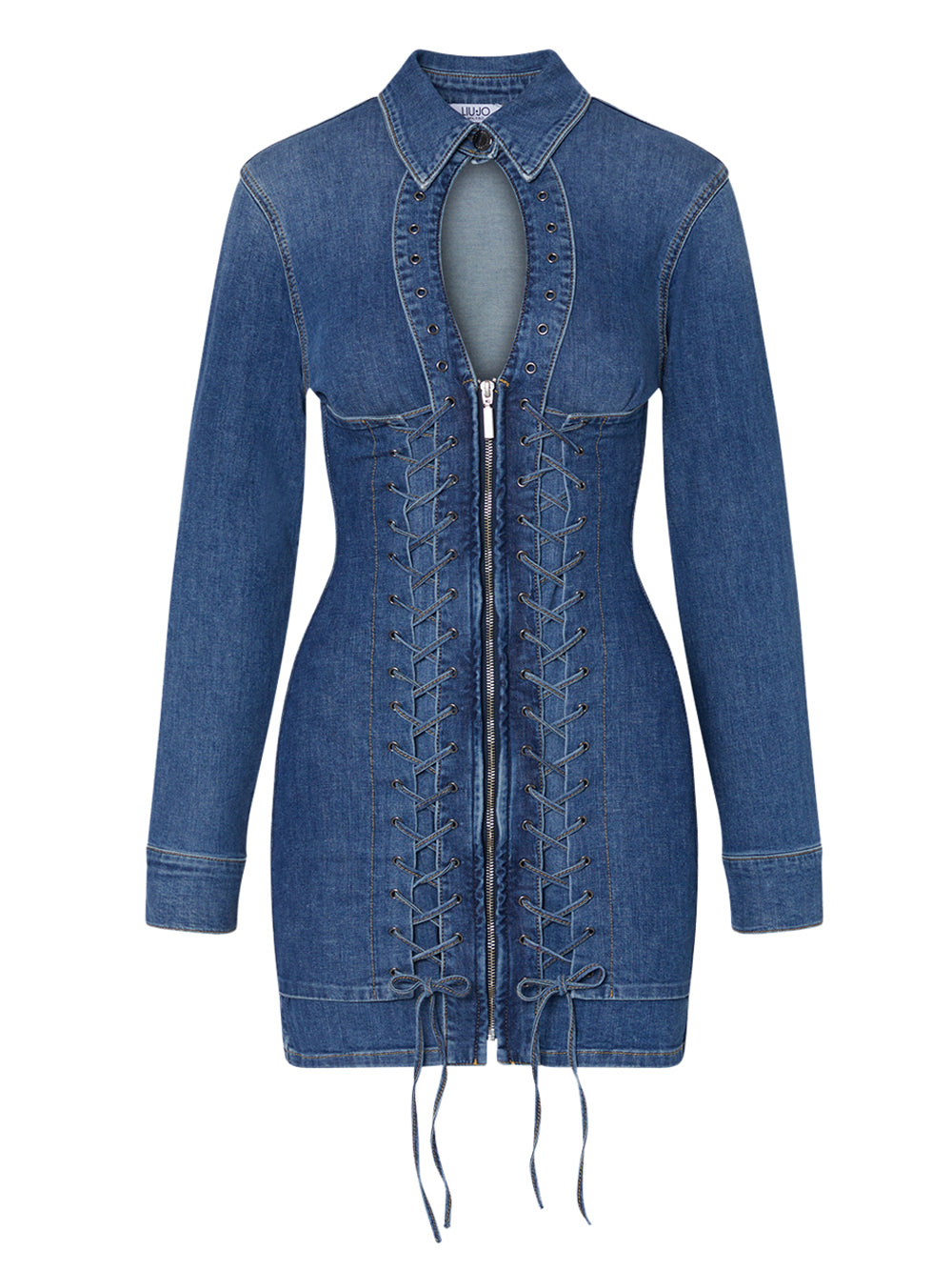 Liu Jo Abito Liu Jo Corto In Denim Con Stringhe Blu