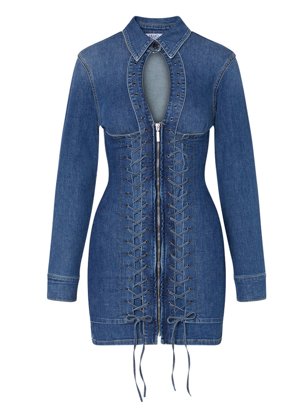 Liu Jo Abito Liu Jo Corto In Denim Con Stringhe Blu