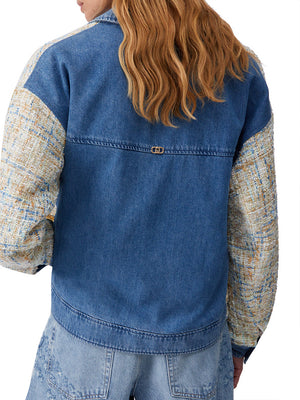 Liu Jo Bomber Bouclé Con Inserti In Denim - Bianco/Denim