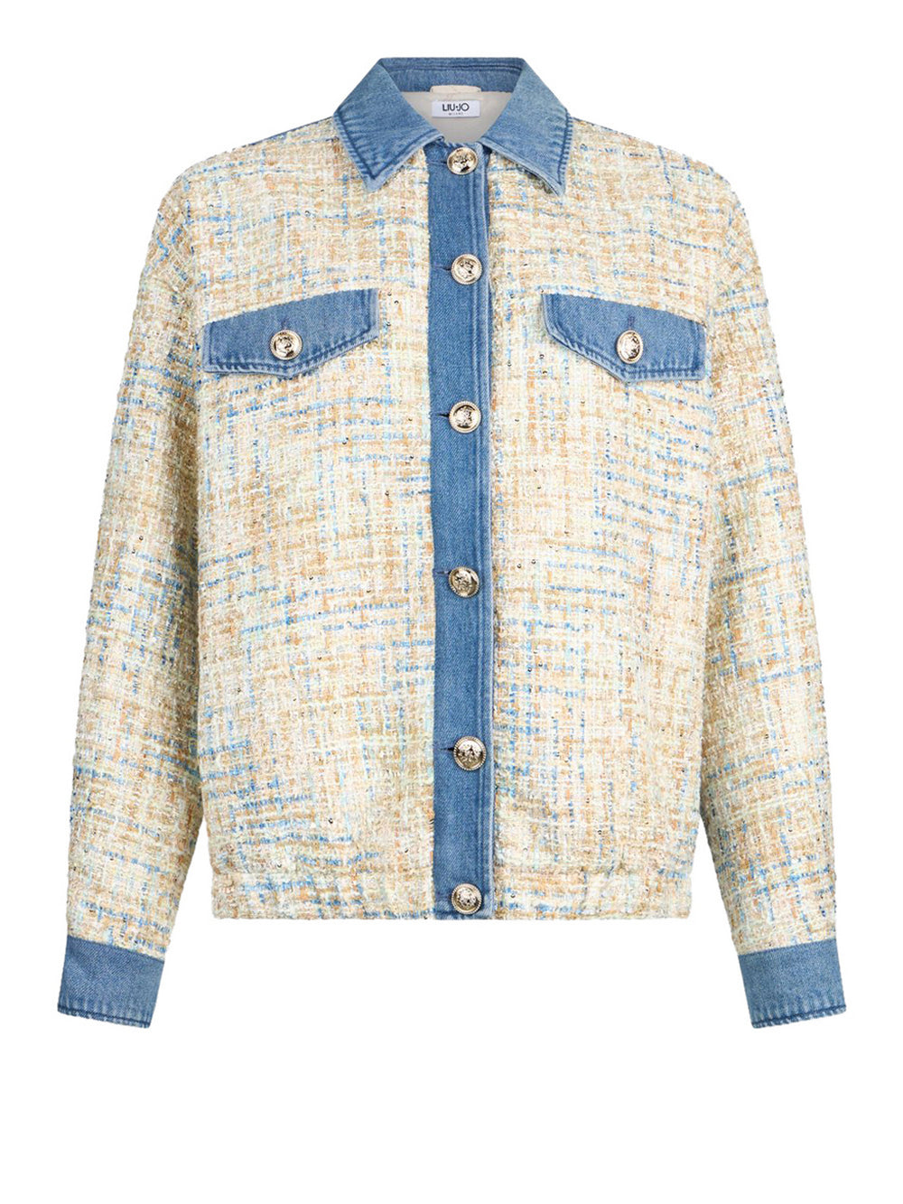 Liu Jo Bomber Bouclé Con Inserti In Denim - Bianco/Denim