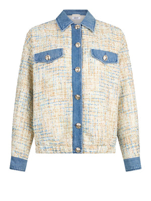 Liu Jo Bomber Bouclé Con Inserti In Denim - Bianco/Denim