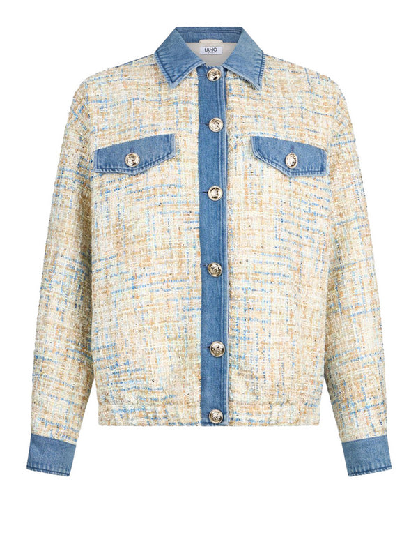 Liu Jo Bomber Bouclé Con Inserti In Denim - Bianco/Denim