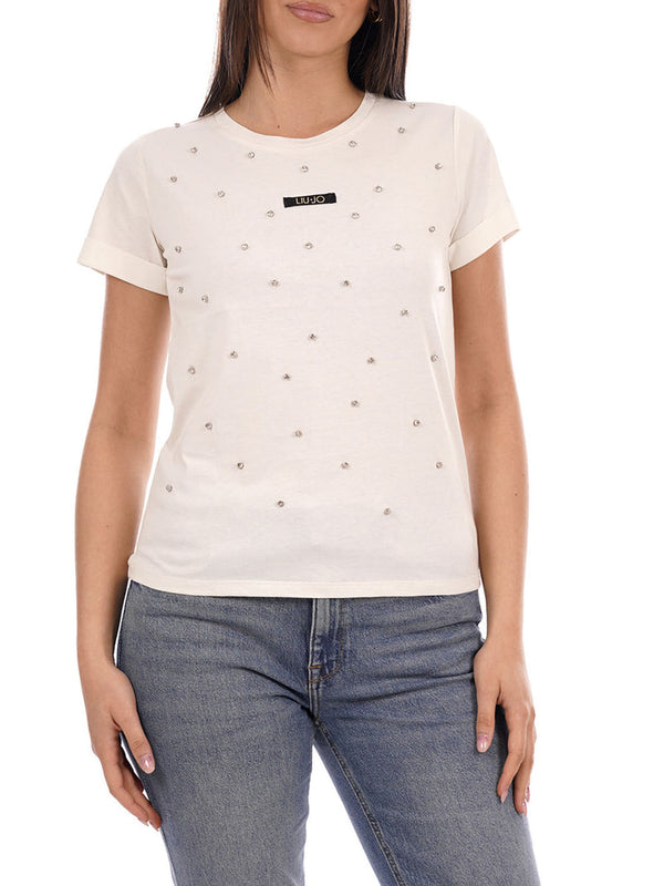 LIUJO SPORT T-Shirt Liu Jo Strass In Applicazione - Bianco