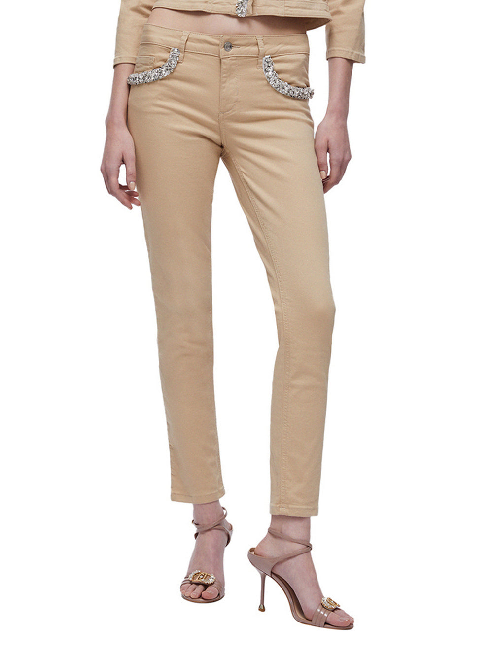 Liu Jo Pantaloni Liu Jo Skinny Con Applicazioni Gioiello - Beige