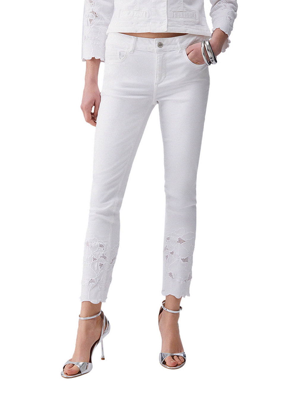 Liu Jo Pantaloni Liu Jo Skinny Con Ricamo Sangallo - Bianco Ottico