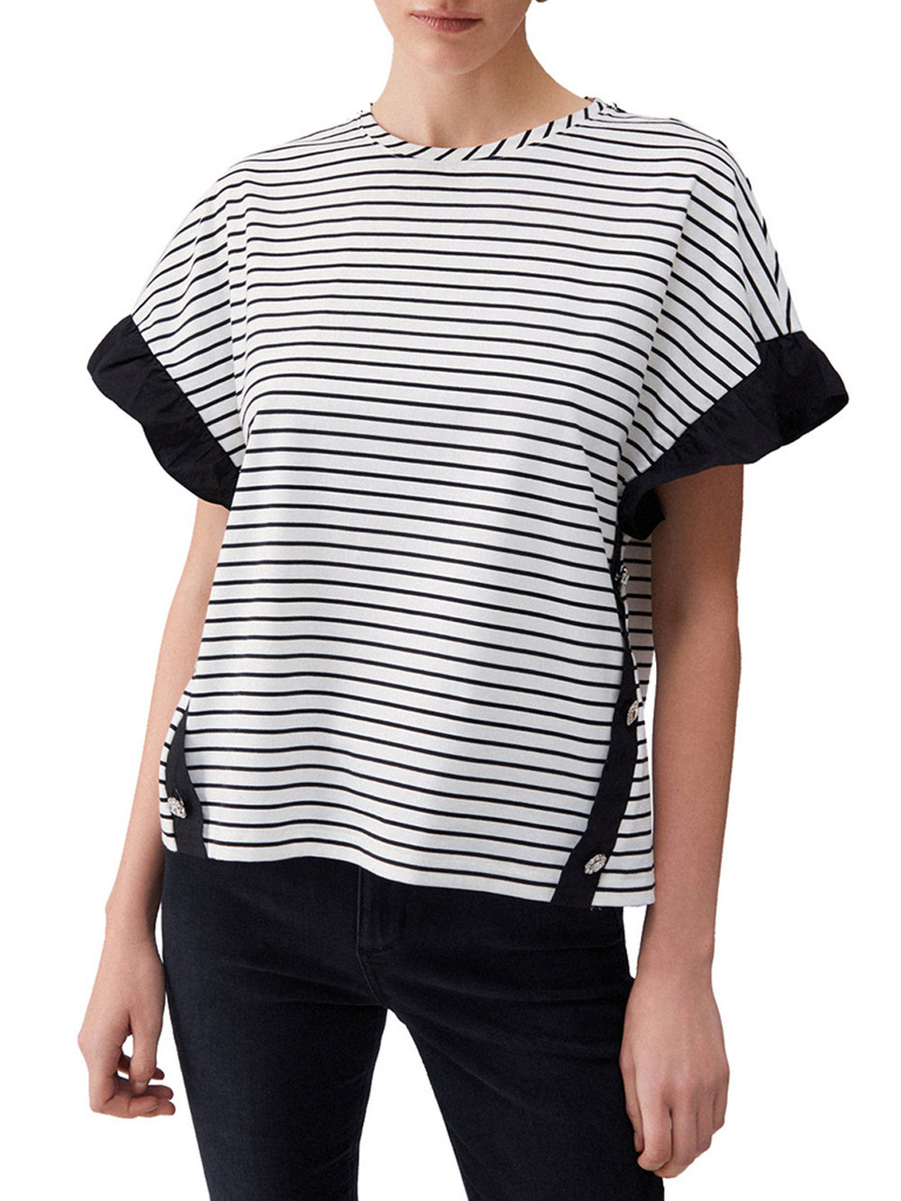 Liu Jo T-Shirt Liu Jo A Righe Con Bottoni Gioiello - Bianco/Nero