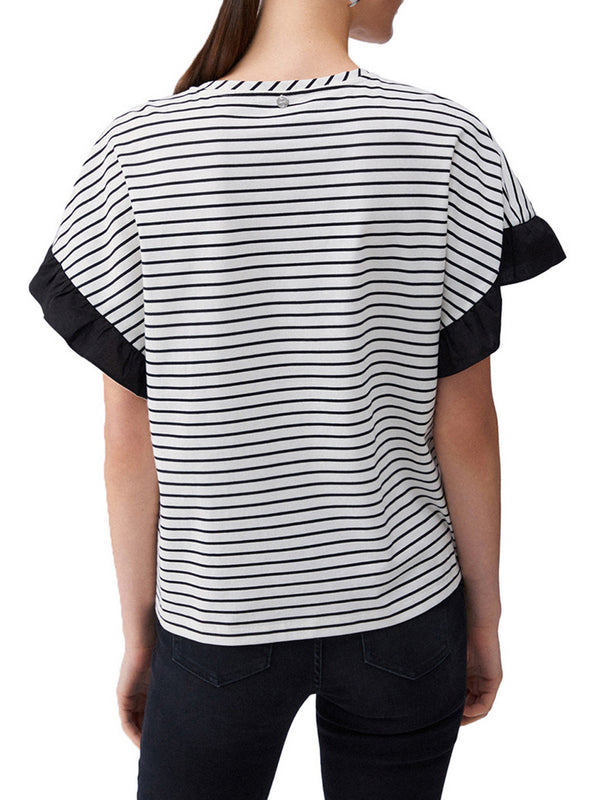Liu Jo T-Shirt Liu Jo A Righe Con Bottoni Gioiello - Bianco/Nero