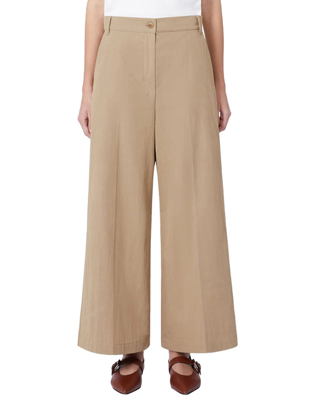 Max Mara Weekend Pantalone In Gabardina Lavata Max Mara - Nocciola