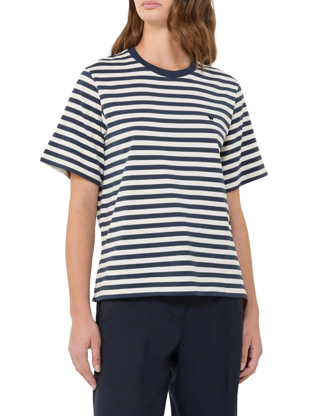 Max Mara Weekend T-Shirt Max Mara Basic In Cotone - Blu/Bianco
