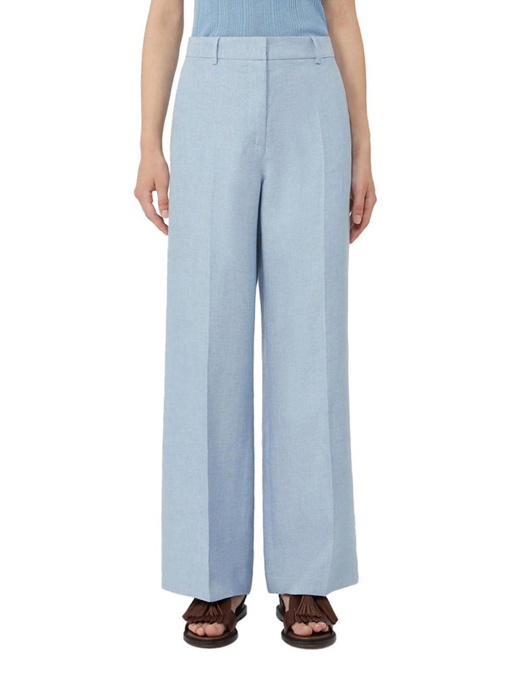 Max Mara Weekend Pantalone Max Mara In Canvas Di Lino - Azzurro