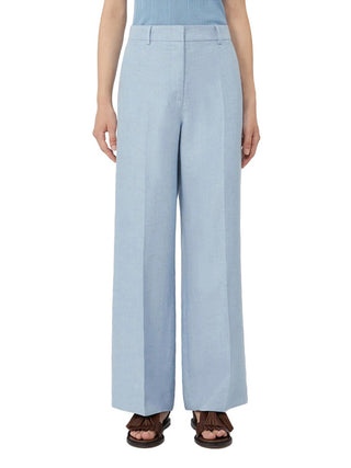 Max Mara Weekend Pantalone Max Mara In Canvas Di Lino - Azzurro