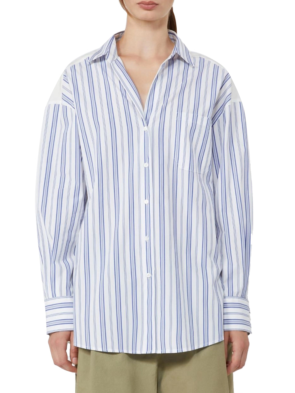 MAXMARA WEEKEND 2USCITA Camicia Max Mara In Cotone A Righe E Pizzo Sangallo - Blu