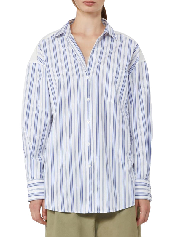 MAXMARA WEEKEND 2USCITA Camicia Max Mara In Cotone A Righe E Pizzo Sangallo - Blu