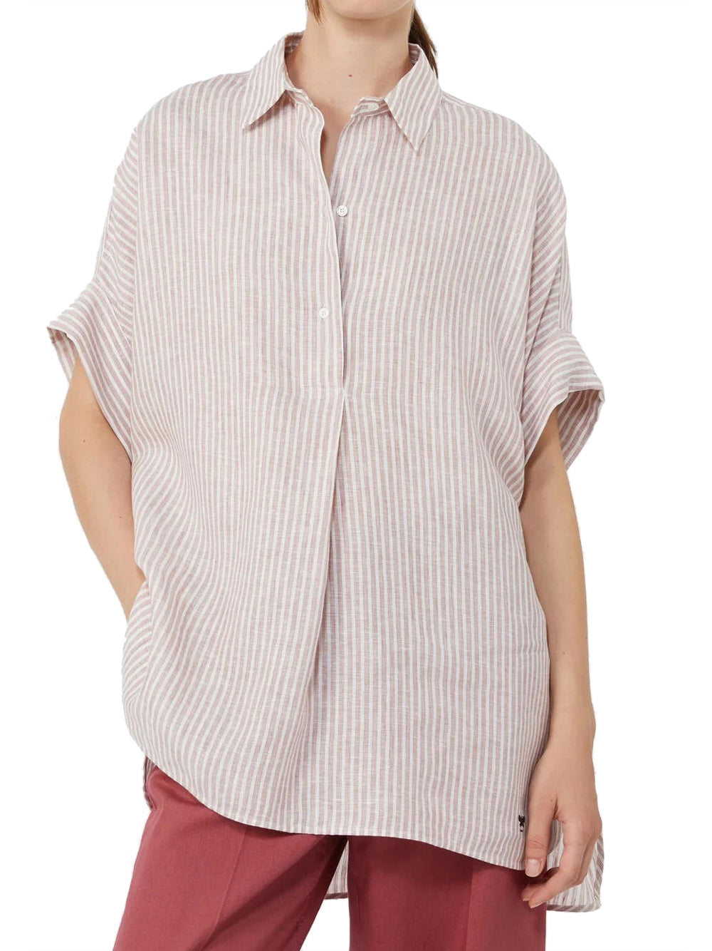 MAXMARA WEEKEND 2USCITA Camicia Max Mara In Tela Di Lino - Rosa/Bianco
