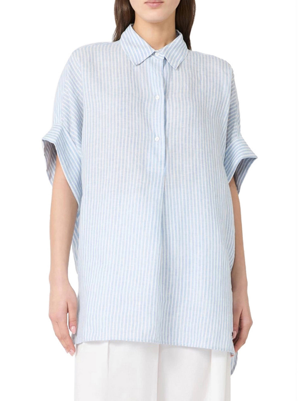 Max Mara Weekend Camicia Max Mara In Tela Di Lino - Azzurro/Bianco