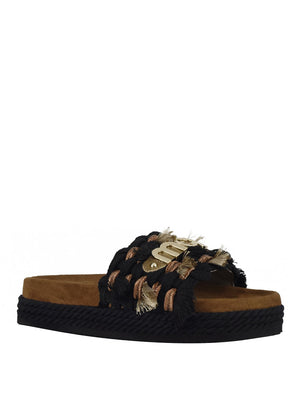 MOU Sandalo Mou Monoband Rope Fringes - Nero