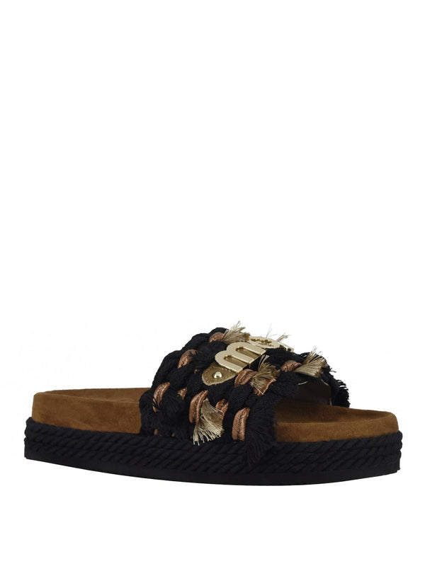 MOU Sandalo Mou Monoband Rope Fringes - Nero