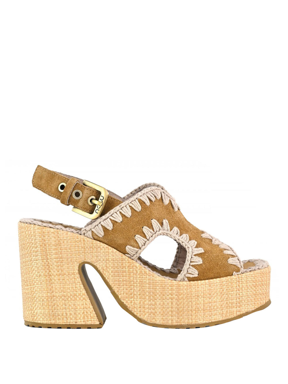 MOU Sandalo Mou Raffia Platform - Cognac