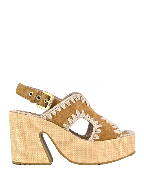MOU Sandalo Mou Raffia Platform - Cognac