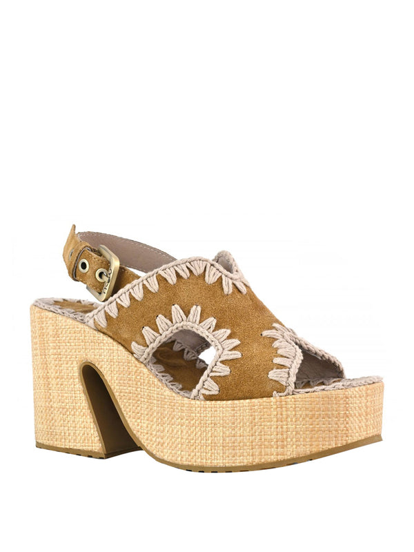 MOU Sandalo Mou Raffia Platform - Cognac