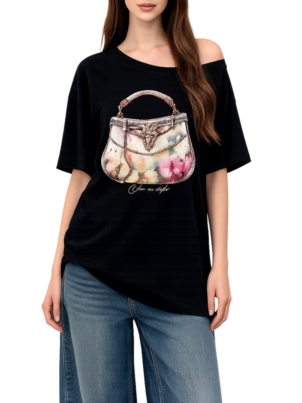 NATHI' LUXURY STC T-Shirt Donna - Nero