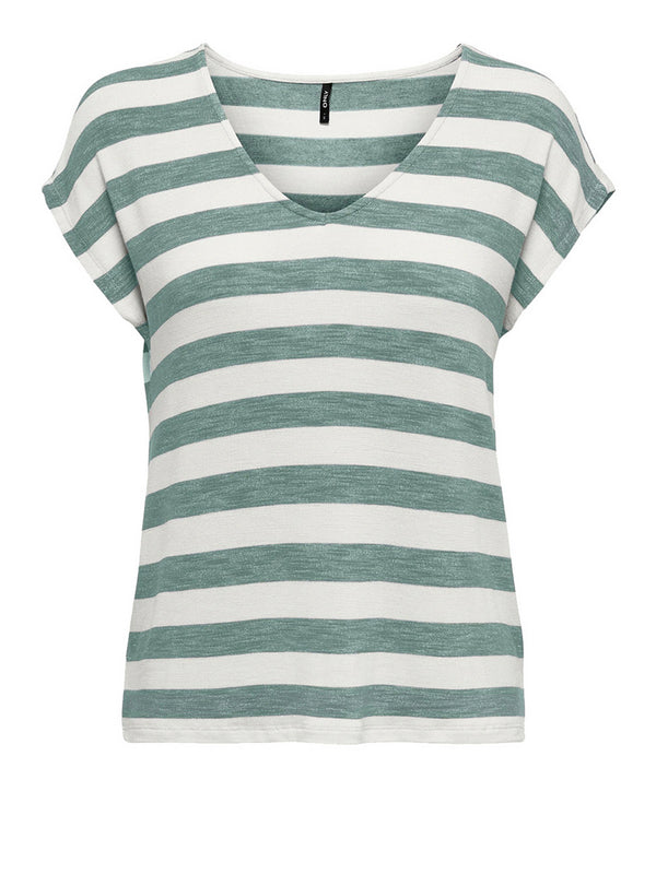 Only T-Shirt Only Onllira A Righe - Verde/Bianco