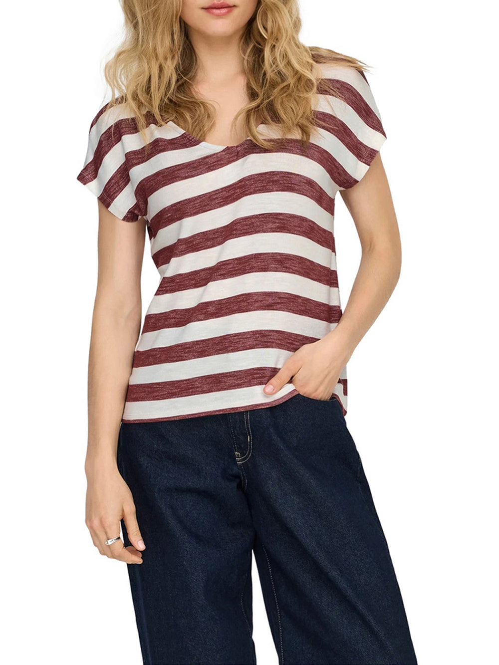 Only T-Shirt Only Onllira A Righe - Rosso
