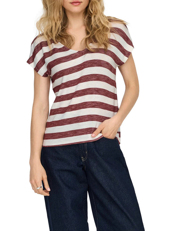 Only T-Shirt Only Onllira A Righe - Rosso