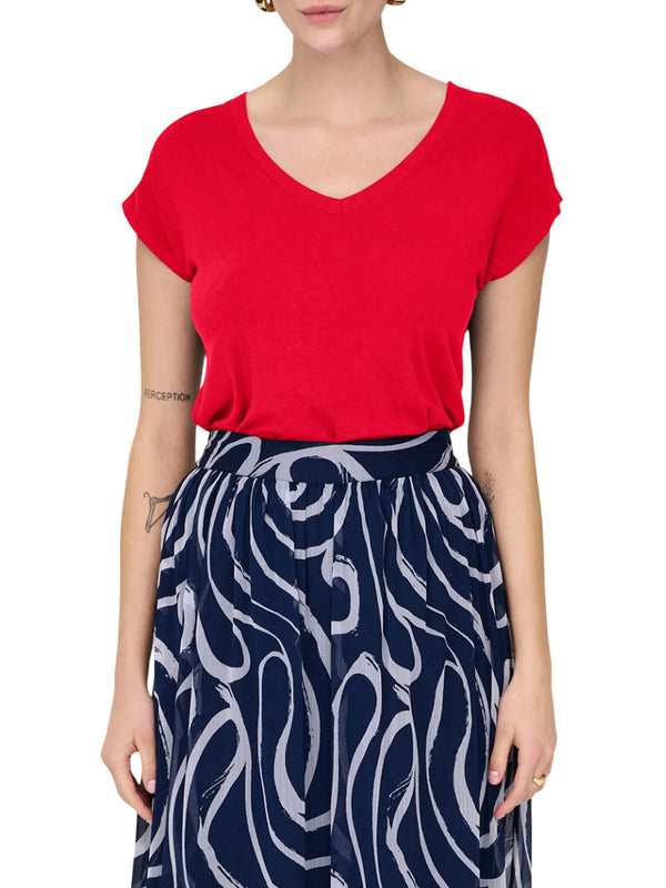 ONLY DROP 1 T-Shirt Only Onlrilla Ss V Neck - Rosso