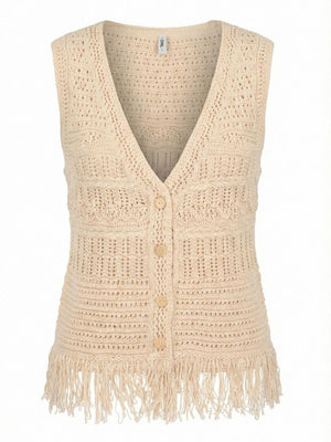 ONLY DROP 1 Gilet Only Onlalix Sl Fringe Waistcoat - Ecru