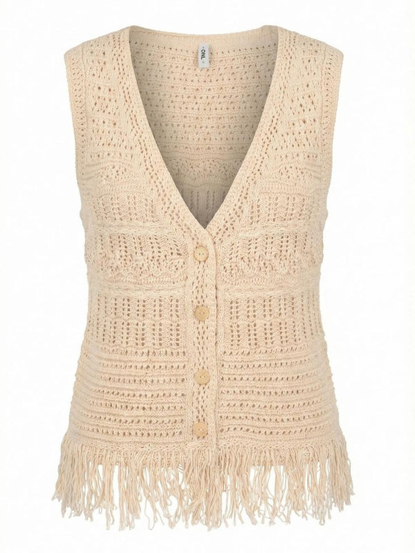 ONLY DROP 1 Gilet Only Onlalix Sl Fringe Waistcoat - Ecru