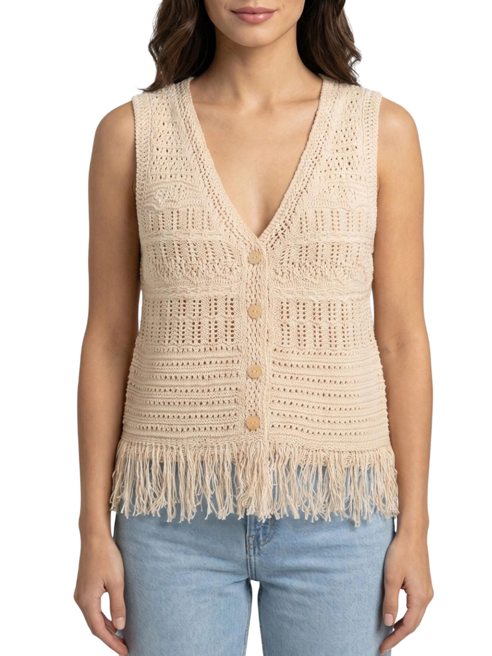 ONLY DROP 1 Gilet Only Onlalix Sl Fringe Waistcoat - Ecru